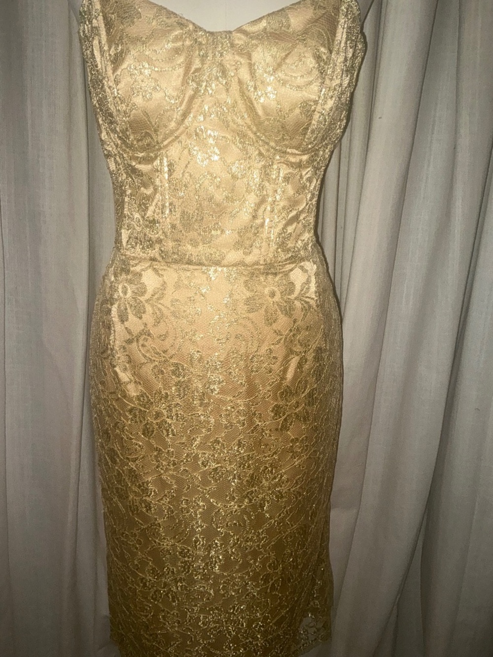 Milly of New York Gold Lace Strapless Cocktail Dress | Size 8 - Picture 4 of 5